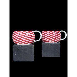 2013 Starbucks Holiday Christmas Red / White 12 Fl Oz. Coffee Cups Mug Set of 2